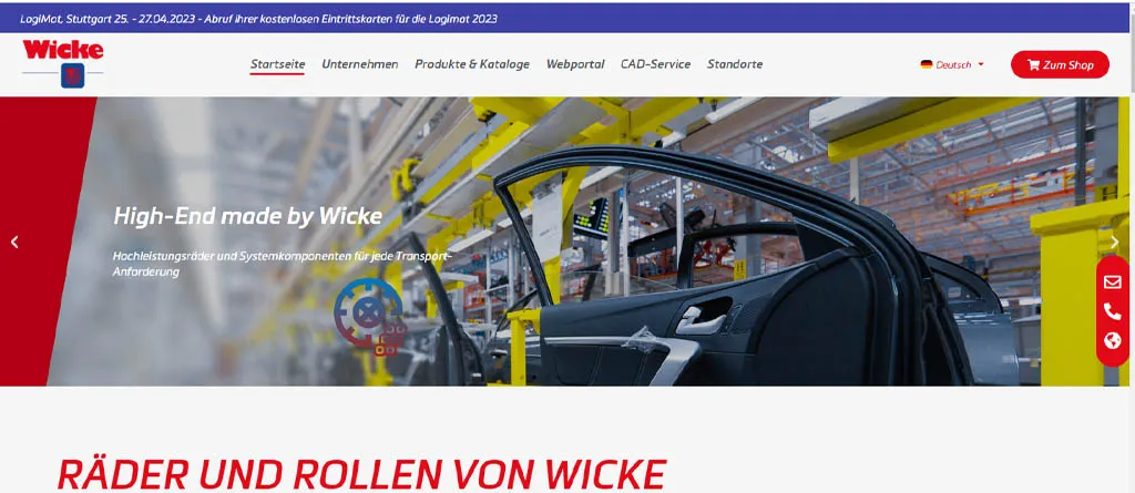 captura de pantalla del sitio web de wicke caster
